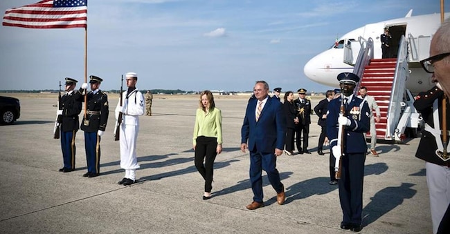 La presidente del Consiglio, Giorgia Meloni, arriva negli Usa per partecipare al vertice della Nato (Ansa / Ufficio stampa Palazzo Chigi)  