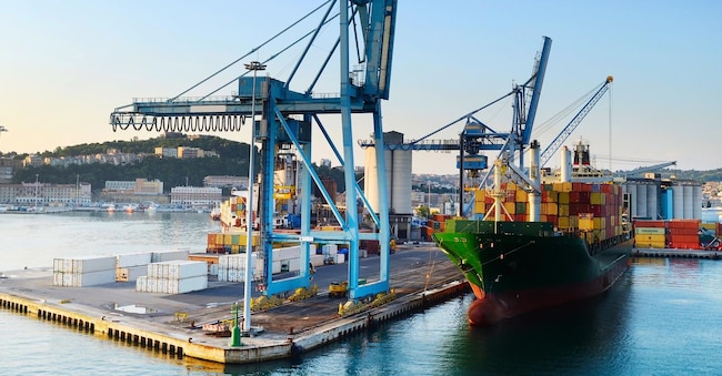 Industrial commercial port in the morning. Ancona, Italy
