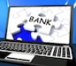 Bank Laptop Showing Internet Finance Www Or Electronic Banking