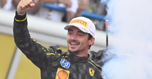 Charles Leclerc festeggia la vittoria del Gp d’Italia. ANSA/DANIEL DAL ZENNARO