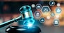 Smart law, legal advice icons and lawyer working tools in the lawyers office showing concept of digital law and online technology of astute law and regulations .