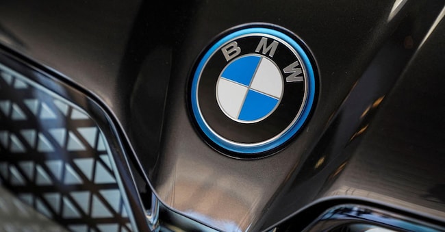 FILE PHOTO: A BMW car logo is displayed during a media tour at the plant of German automaker BMW in San Luis Potosi, Mexico, February 3, 2023. REUTERS/Toya Sarno Jordan/File Photo