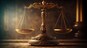 Scales of Justice in the Court Hall. Generative AI. High quality illustration