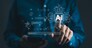 Chat with AI or Artificial Intelligence technology. Man touching chatting virtual with an intelligent artificial intelligence asks for the answers he wants. Smart assistant futuristic, Chatbot,