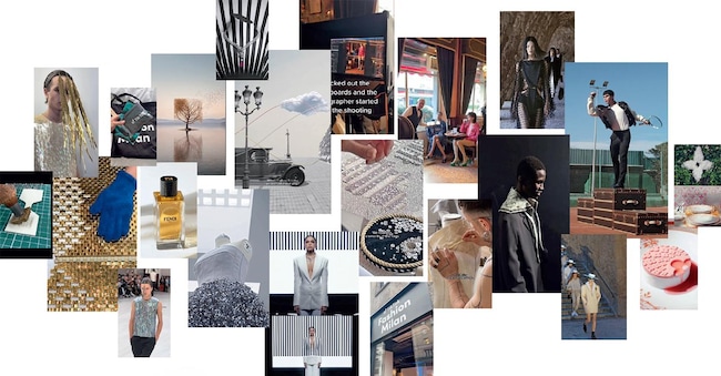 Frame dai video TikTok di Camera Nazionale della Moda, dei creator Samuele Bartoletti ed Elena Hazinah e di alcuni brand del lusso: Cartier, Dior, Fendi, Louis Vuitton, Loewe.