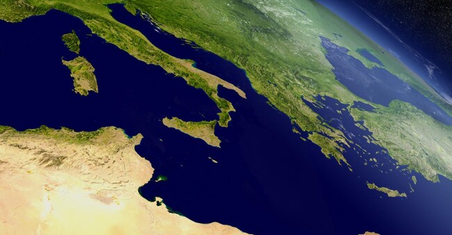 Tunisia with surrounding region as seen from Earth's orbit in space. 3D illustration with highly detailed planet surface and clouds in the atmosphere. Elements of this image furnished by NASA.