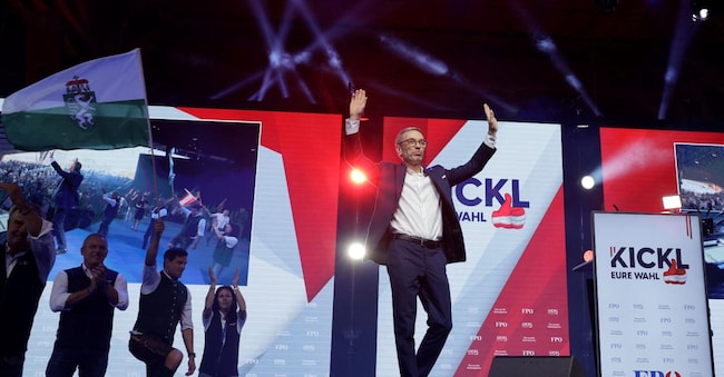 Il leader dell’FPÖ  Herbert Kickl durante un evento della campagna elettorale a Graz 