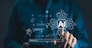 Chat with AI or Artificial Intelligence technology. Man touching chatting virtual with an intelligent artificial intelligence asks for the answers he wants. Smart assistant futuristic, Chatbot,