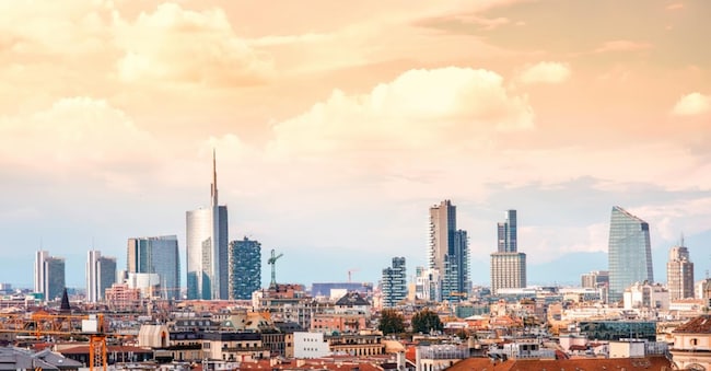 Milan skyline with modern skyscrapers in Porto Nuovo business district in Italy