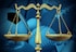 Sports law concept with sport equipment and a legel scale of justice symbol as an icon for amateur and professional sport contract dispute or athlete arbitration procedures for baseball basketball football soccer and hockey for the sporting industry.