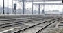 Rail tracks and trains in the Brussels South Railway Station