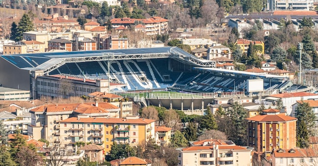 Bergamo, Italy- 04-07-2022: aerial view of the Stadium of the Atalanta in Bergamo