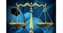 Sports law concept with sport equipment and a legel scale of justice symbol as an icon for amateur and professional sport contract dispute or athlete arbitration procedures for baseball basketball football soccer and hockey for the sporting industry.