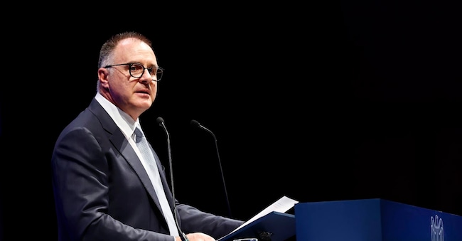 Il presidente di Confindustria Emanuele Orsini durante l’assemblea di Confindustria 2024, presso l’Auditorium Parco della musica, Roma, 18 settembre 2024.
