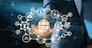 Blockchain technology and network concept. Businessman holding text blockchain in hand with icon network connection on blue security  and digital connection background