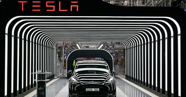 Model Y nella Gigafactory Tesla  a Gruenheide, Germania. Patrick Pleul/via REUTERS