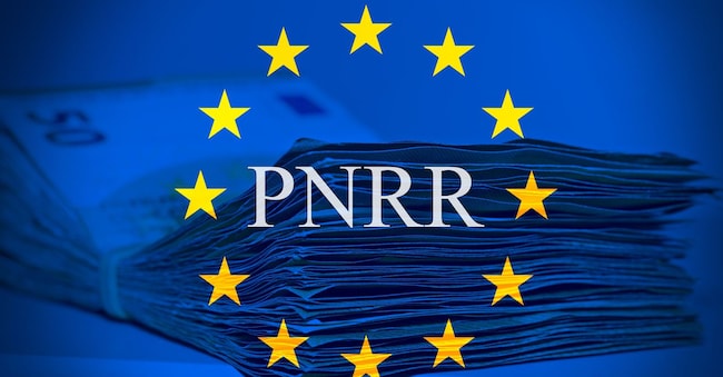 European flag with the sign "Pnrr", concept of european financial help