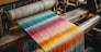 A close-up of a colorful loom. This image is great for representing the process of weaving and the creation of fabric.