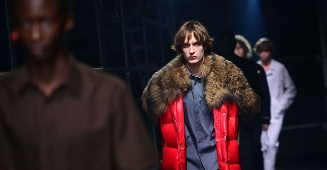 A model walks the runway during the Prada collection show at Milan's Fashion Week Men's Fall / Winter 2025-2026 in Milan, Italy, on January 19, 2025 (Photo by Piero CRUCIATTI / AFP)
