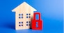 Wooden house and a red padlock. Security and safety. Confiscation for debts. alarm system. seizure of property. Protection of property rights. Unavailable and expensive real estate. house Insurance