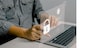 Protection personal data against hackers. Security internet access of personal data.identification information security and encryption.man typing login and password on virtual screen.