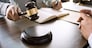 Justice lawyer consulting give a advice with client in courtroom.