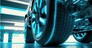 Futuristic sportscar detail closeup. Shiny rim of a supercar. Racing concept with abstract car. Generated AI