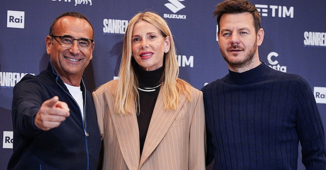 Carlo Conti, Alessia Marcuzzi e Alessandro Cattelan conducono la finale di Sanremo 2025