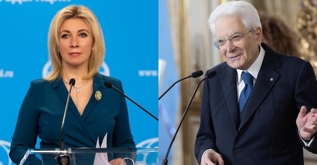 Maria Zakharova e Sergio Mattarella. (Imagoeconomica)