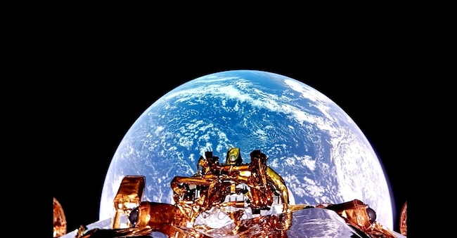 Questa immagine pubblicata da Firefly Aerospace mostra il lander lunare Blue Ghost di Firefly che scatta un selfie sulla Terra. (Foto tramite dispensa / Firefly Aerospace / AFP)