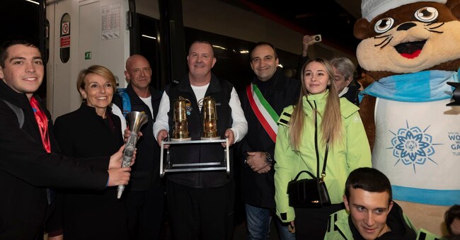 Cerimonia di benvenuto della Torcia della Speranza degli Special Olympics 2025.  Presso Stazione di Porta Nuova a Torino. (Matteo Secci / LaPresse)