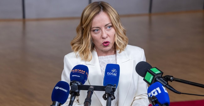Giorgia Meloni al vertice di Bruxelles.  EPA/CHRISTOPHE PETIT TESSON