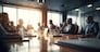 Business concept. Business meeting in boardroom. Blurred people on background. Team meeting in office near table. Generative AI