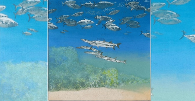 Michael Andrews, “School IV: Barracuda under Skipjack Tuna” 1978 Courtesy Christie’s