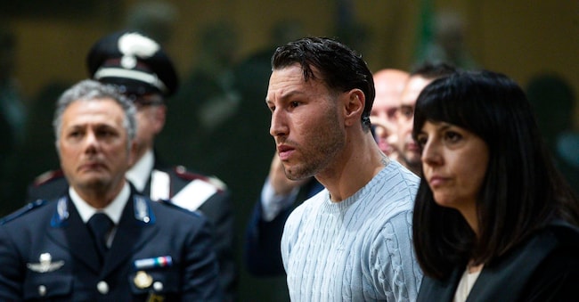 Gabriele Bianchi durante la sentenza per lÕudienza del processo di Appello bis a carico dei fratelli Gabriele e Marco Bianchi per lÕomicidio Willy Monteiro Duarte, presso la Corte dÕAppello, Roma, 14 marzo 2025. ANSA/ANGELO CARCONI