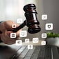 A man holding a judge's gavel symbolizes the services of a lawyer, the judicial system, and legal rights. Judicial authority, legal representation, justice. Protection of rights.