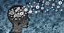 Neuroscience development and training concept as a group of cog wheels and gears shaped as human head with information transfer as a technology brain symbol or psychology exchange success as a 3D render.