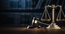 Law Legal System Justice Crime concept. Mallet Gavel Hammer and Scales on table. 3d Render illustration.