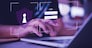 user typing login and password, cyber security concept, user privacy security and encryption screen padlock.