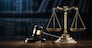 Law Legal System Justice Crime concept. Mallet Gavel Hammer and Scales on table. 3d Render illustration.