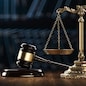 Law Legal System Justice Crime concept. Mallet Gavel Hammer and Scales on table. 3d Render illustration.