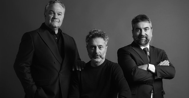 da sinistra: Francesco Gianfala, socio di riferimento; Francesco Pignatelli, creative director; Alessandro Rossi, ceo