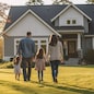 Rear View, Young family looking at their new home standing, real estate purchase, Generative AI