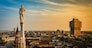 Skyline of Milan, Italy at sunset. View from the Roof Terrance of Duomo Di Milano.