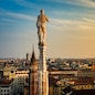 Skyline of Milan, Italy at sunset. View from the Roof Terrance of Duomo Di Milano.