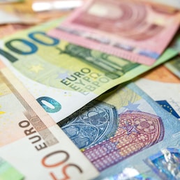 Finance background of different euro bills. European money. Investment