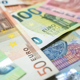 Finance background of different euro bills. European money. Investment