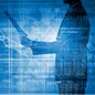 Back view of businessman and graphs at background