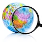 Globe under magnifying glass zooming Russia and China on white background