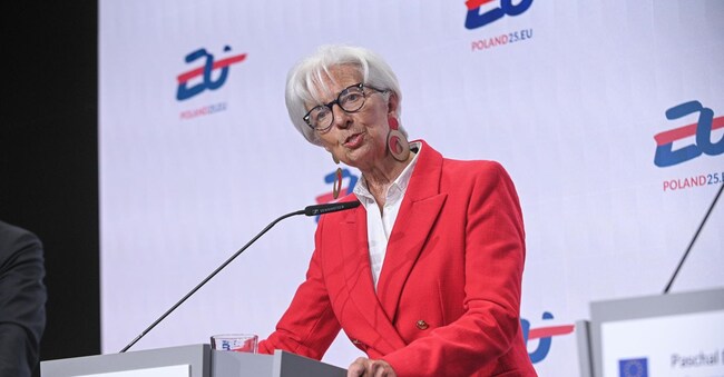 La presidente della Bce Christine Lagarde all’Eurogruppo dell’11 aprile 2025, a Varsavia